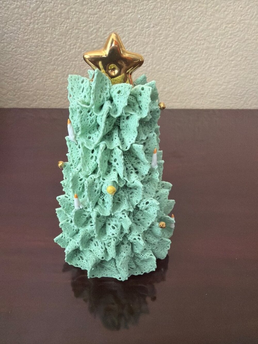 Vintage Irish Dresden Green Porcelain Lace Christmas Tree Bell MV Ireland 4.5"H